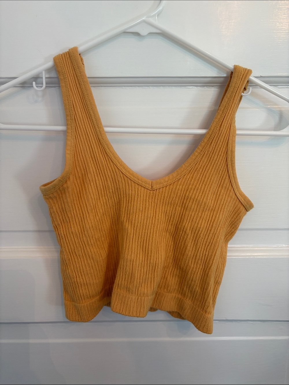 Urban Outfitters Ribbed V-Neck Crop Tank - Mustard Yellow